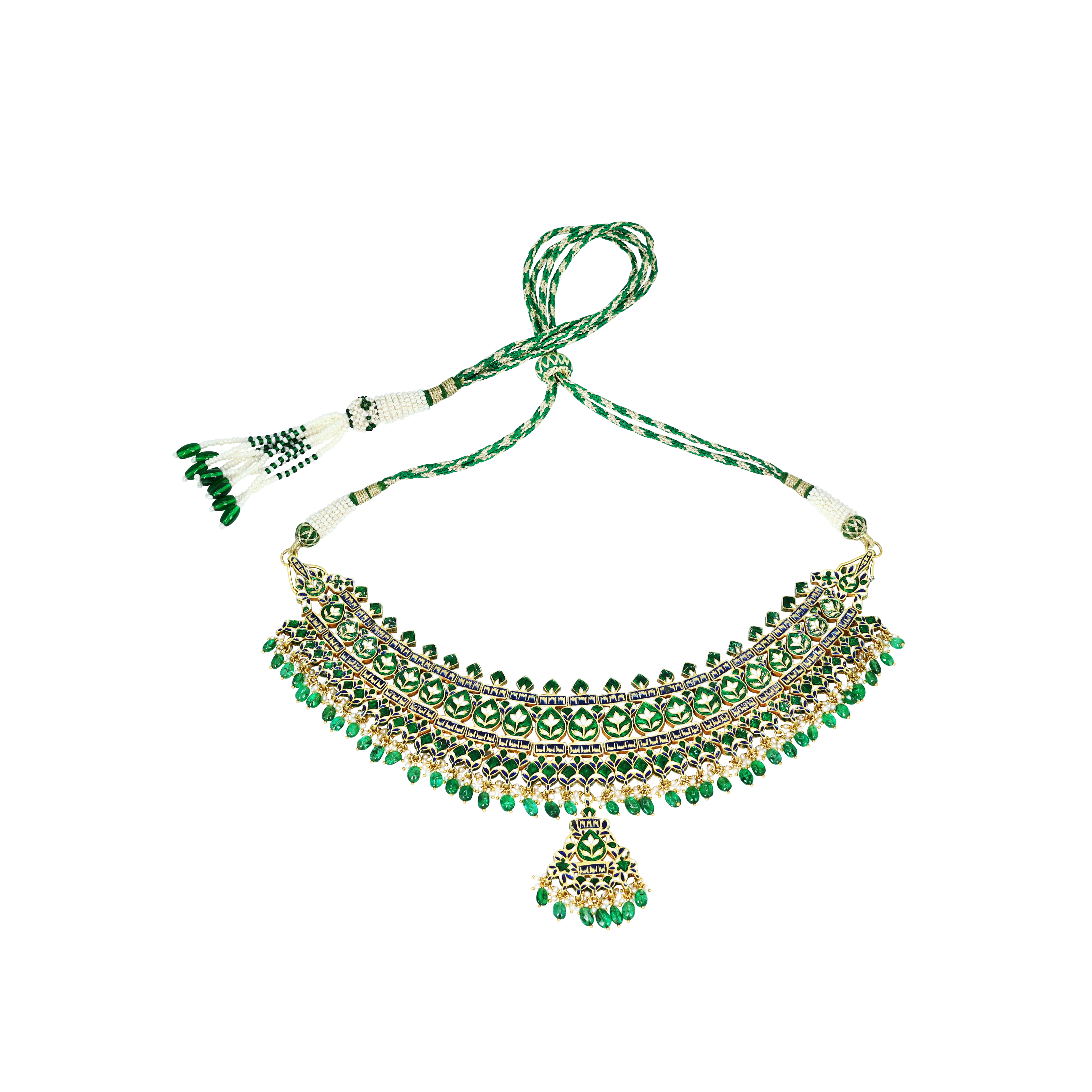 Polki Choker with Green Meenakari and Emerald Maniya